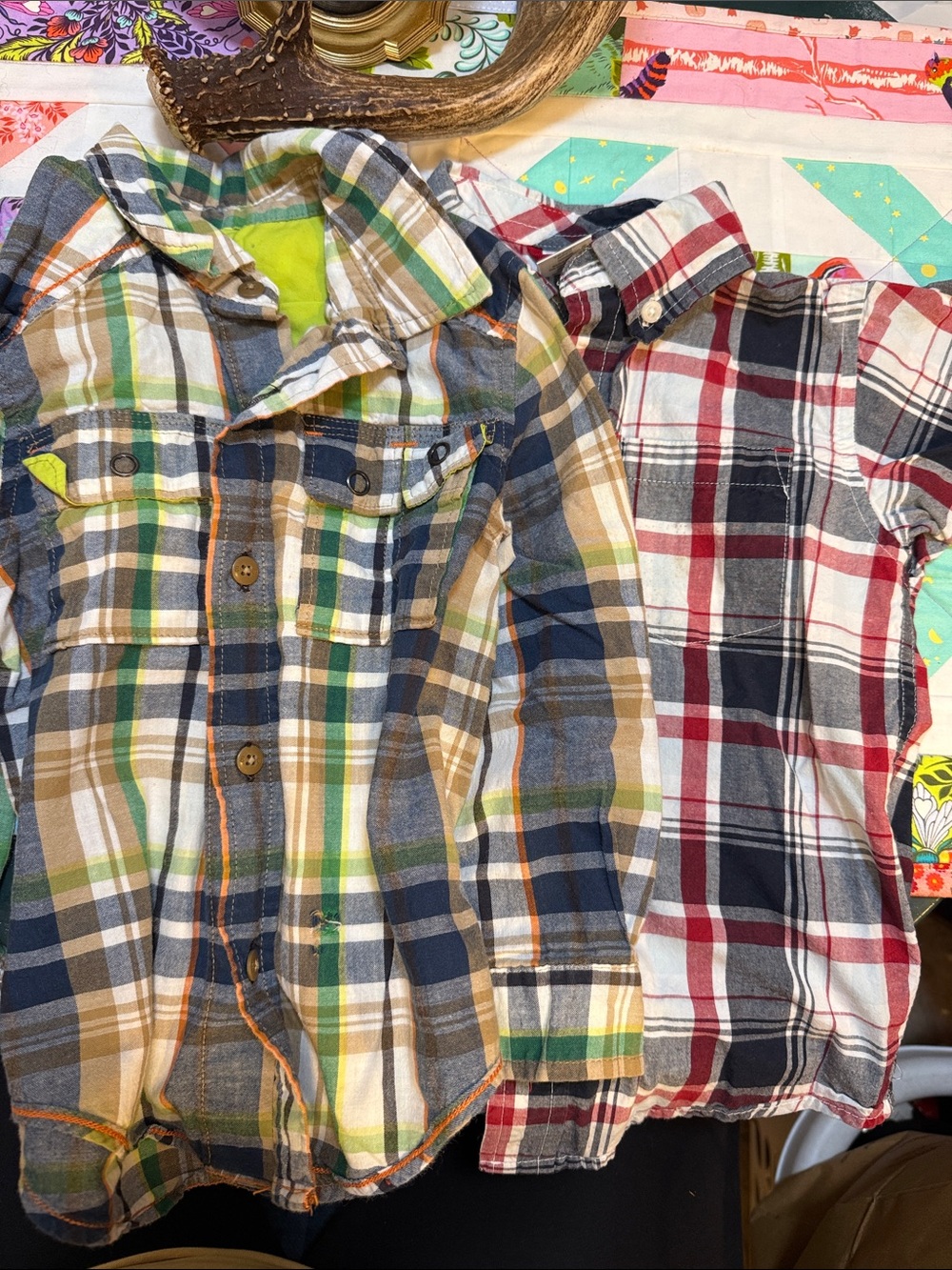 Kids Plaid Button-Front Shirt - Green, Blue & Brown